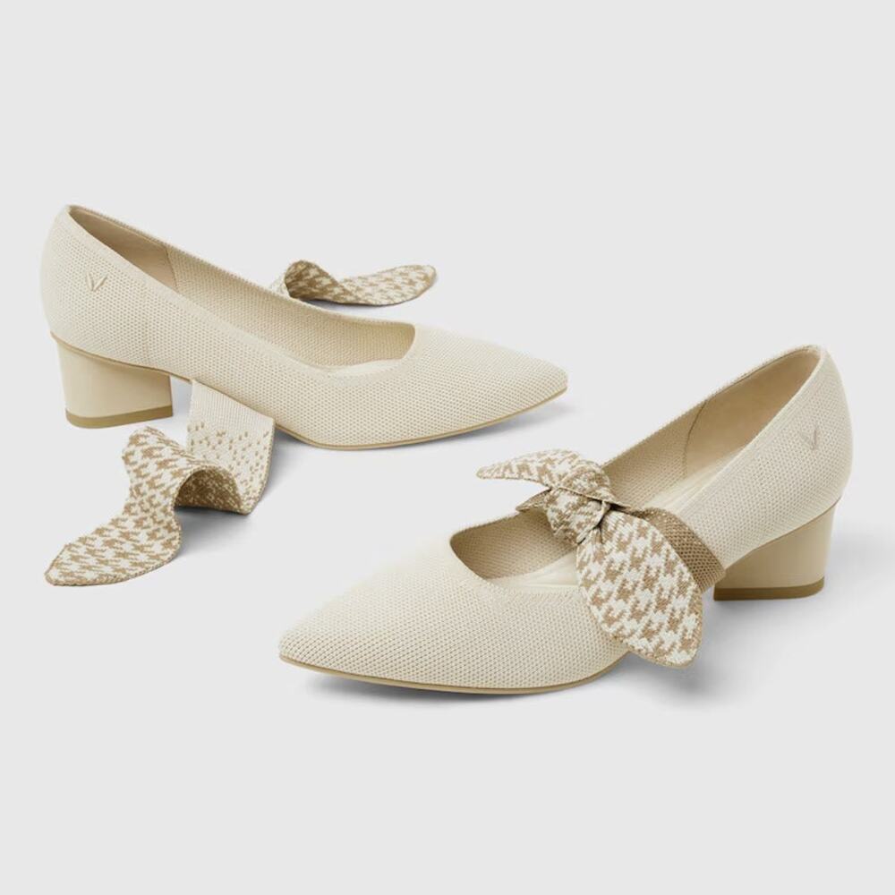 Vivaia Aurora Pointy Cream Ivory Old Money Knit Breathable Comfort Heels 10.5
